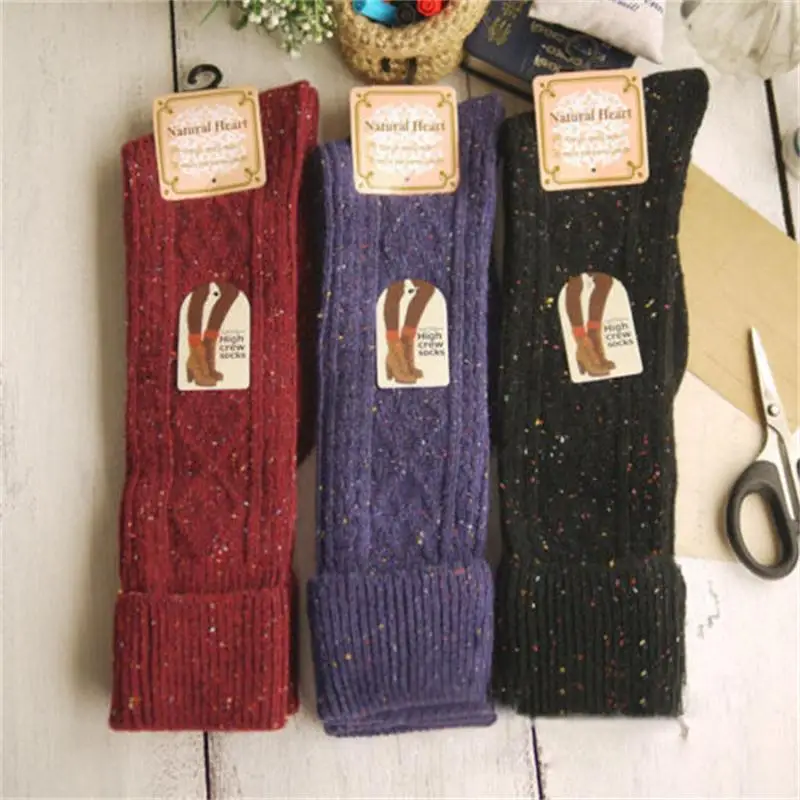 Новые модные 5 цветов зимние женские высокие однотонные теплые носки выше колена