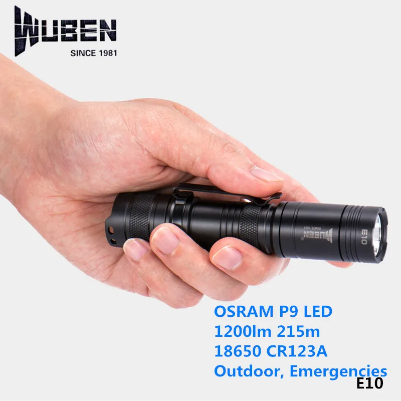 Wuben E10 1200lm Osram P9 светодиодный фонарик на открытом воздухе EDC CR123A 18650 задний