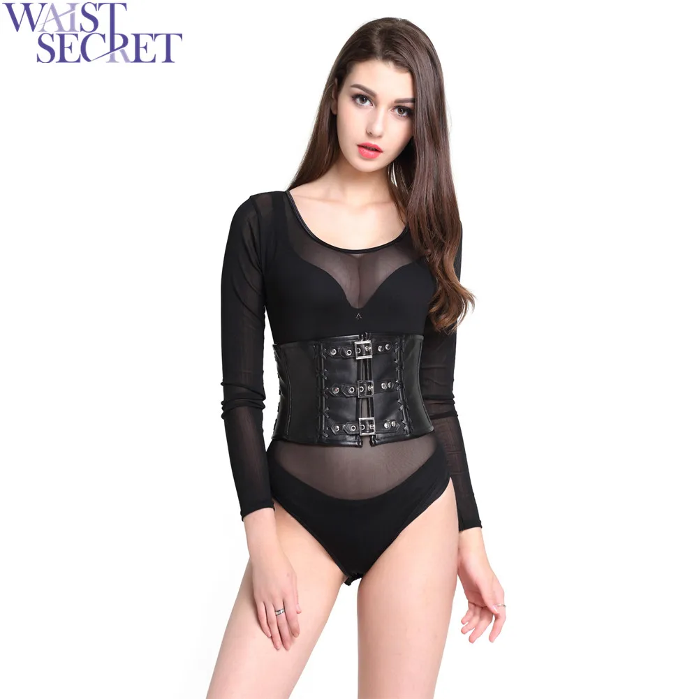 Талия SECRET 8 стальных костей 3 пряжки черный кожаный корсет под грудь тренировка