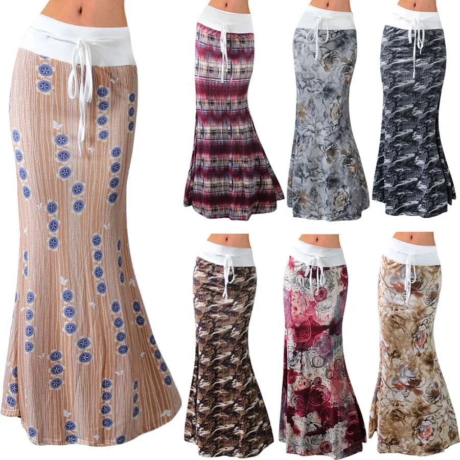 

Women Summer Long Flower Skirt 2019 Faldas Largas Sexy Knit Pencil Skirt Womens Jupe Longue Bohemian Saia Longa Long Skirt