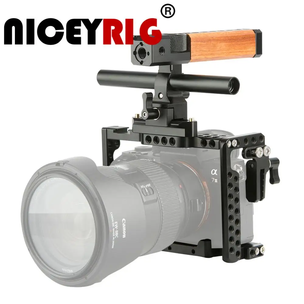 Клетка NICEYRIG для камеры Sony A9 A7MIII A7RIII A7RII A7SII A7II A7S с деревянной верхней ручкой