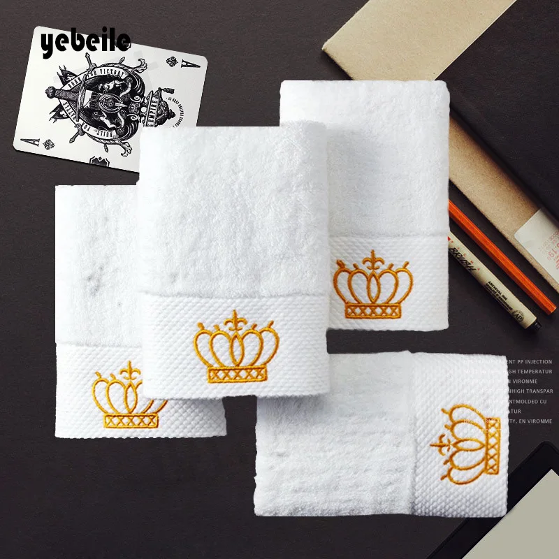 Yebeile cotton Embroidered Imperial Crown Cotton White Hotel towel facetowel, hand towel bathtowel Absorbent Towel sets