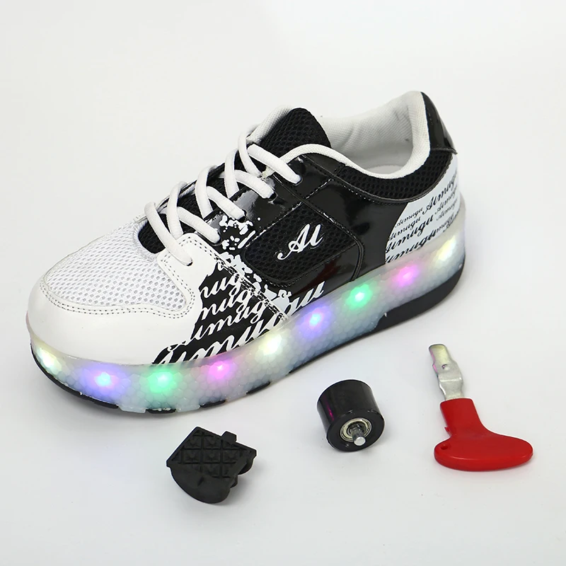 

Black Kids Boys Shoes with Two Wheels Children Shoes Glowing Sneakers Led Light up Kids Shoes For Boy Girl Shining Shoe Pink