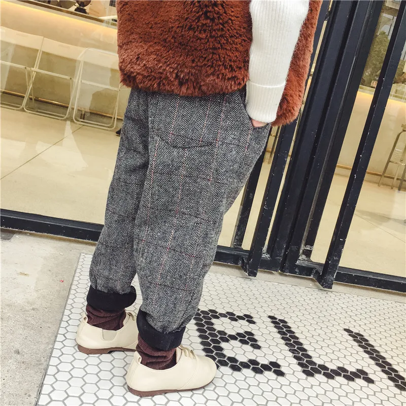 Зимние Модные Плотные штаны в английском стиле для детей мальчиков и девочек