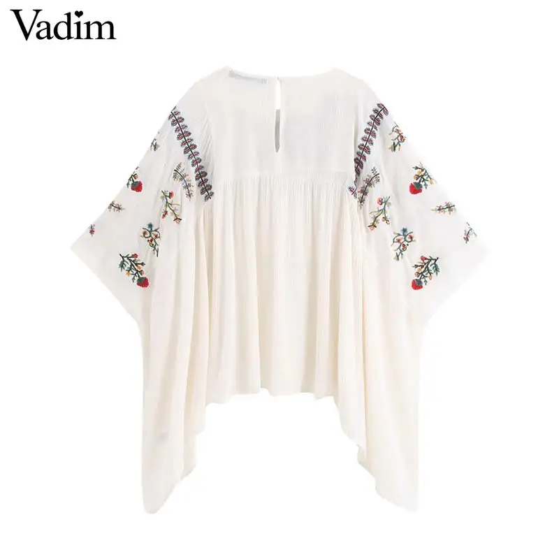 Vadim women sweet batwing sleeve embroidery blouse fur ball decorate female oversized shirts summer chic loose top blusas DA549 |
