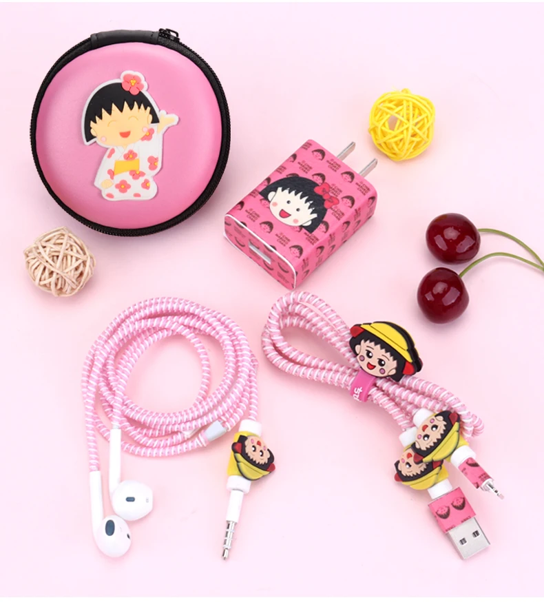 Мультяшный USB кабель для защиты наушников набор с коробкой намотки кабеля