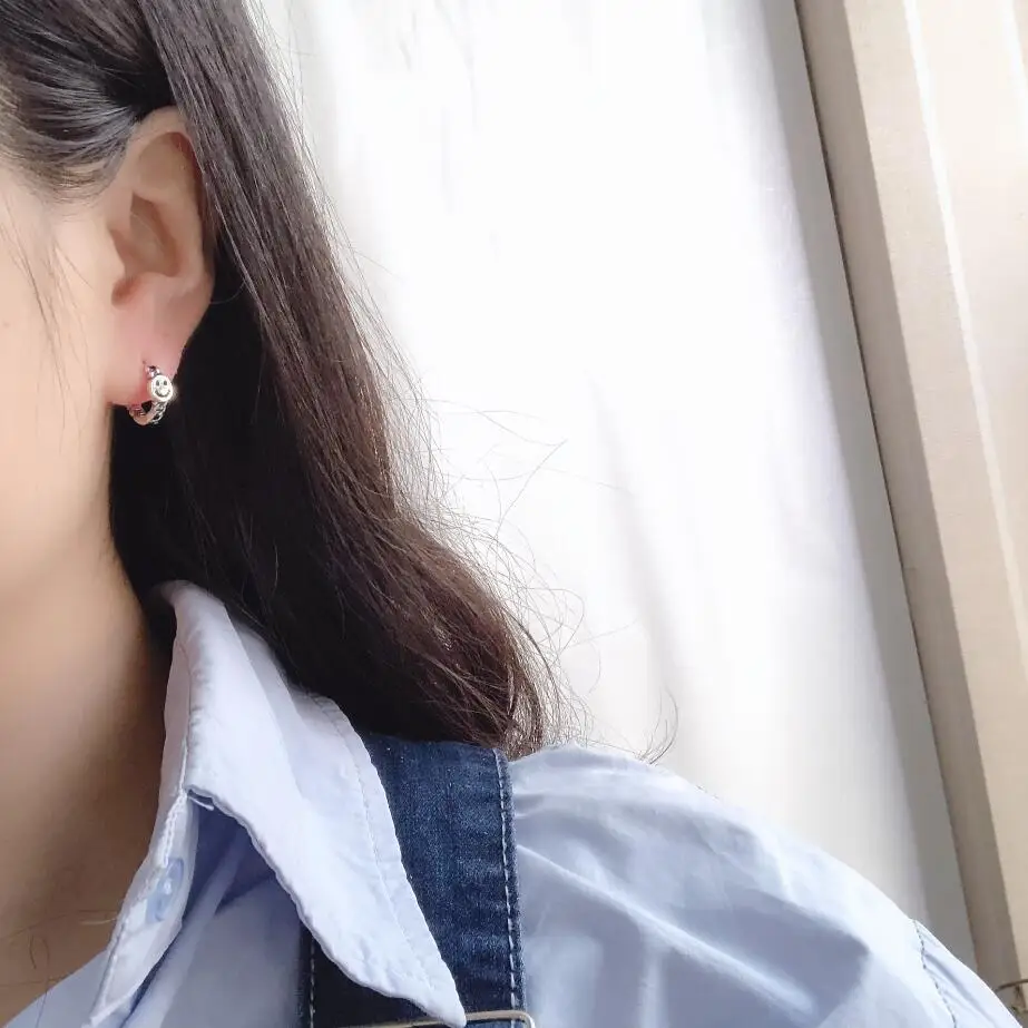 Серьги кольца из серебра 925 пробы с улыбкой|Серьги-кольца| |