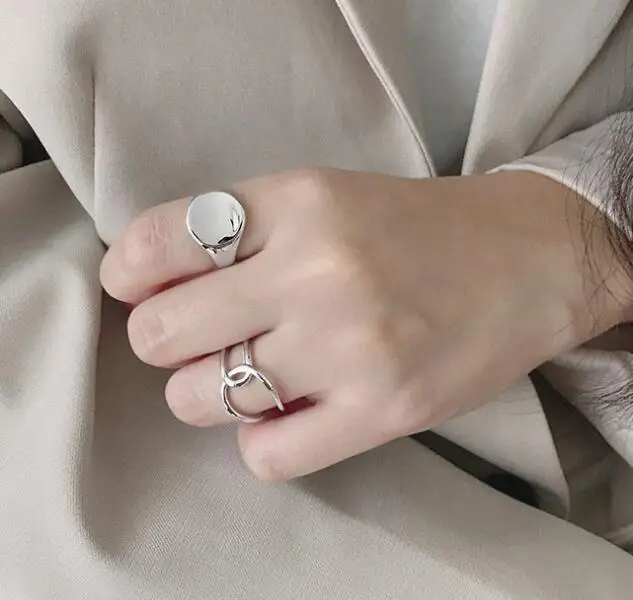 silver SHANICE, Настоящее серебро 925 пробы, Открытое кольцо, гладкое, для мужчин, женщин, рок, панк, кольца, крутая Мода, индивидуальность, перстень, вечерние ювелирные изделия - Цвет основного камня: silver