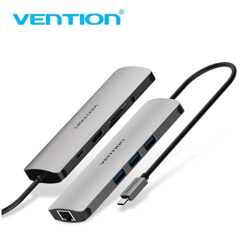 Vention USB HUB Type C To 3 0 с PD Power HDMI 5 мм аудио RJ45 гигабитный Ethernet адаптер SD/TF кардридер |