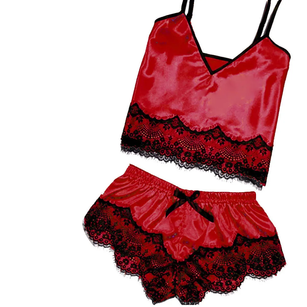 Женское сексуальное Атласное Белье для сна на бретельках кружевное нижнее белье