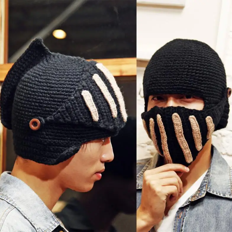 2016 Roman Knight Helmet Caps Cool Handmade Knit Warm Winter Hats Men Women Gift Funny Party Mask Beanies | Аксессуары для одежды