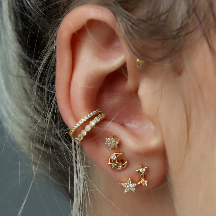 Новейший Блестящий Кристалл CZ Звезда Луна Серьги очаровательные серьги для