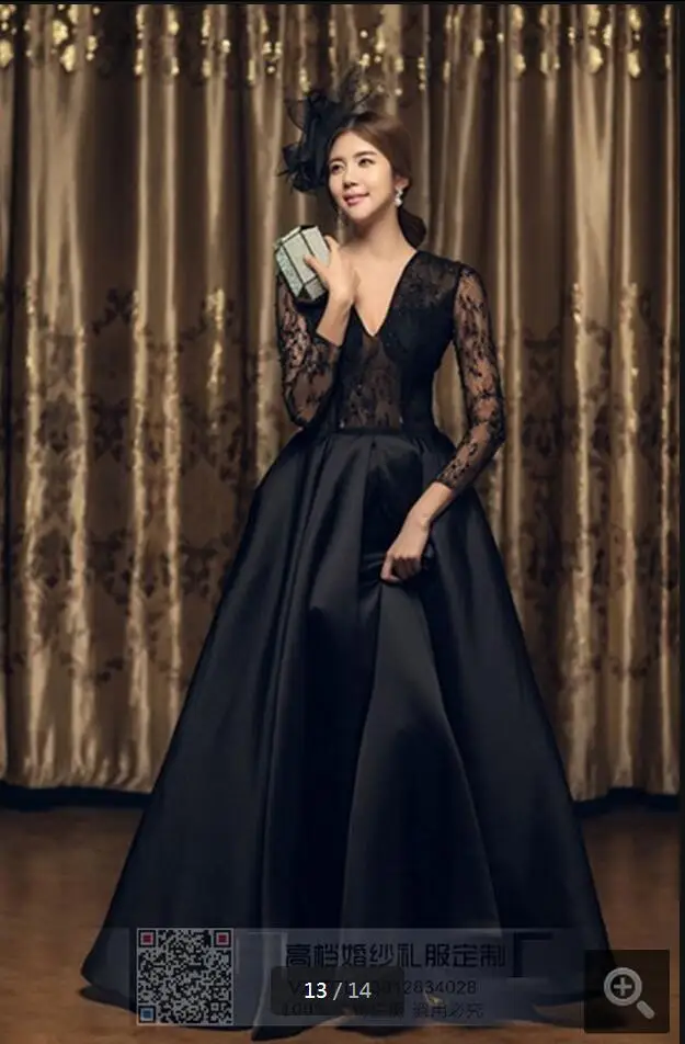 2016 великолепное черное кружевное атласное платье с настоящей картиной