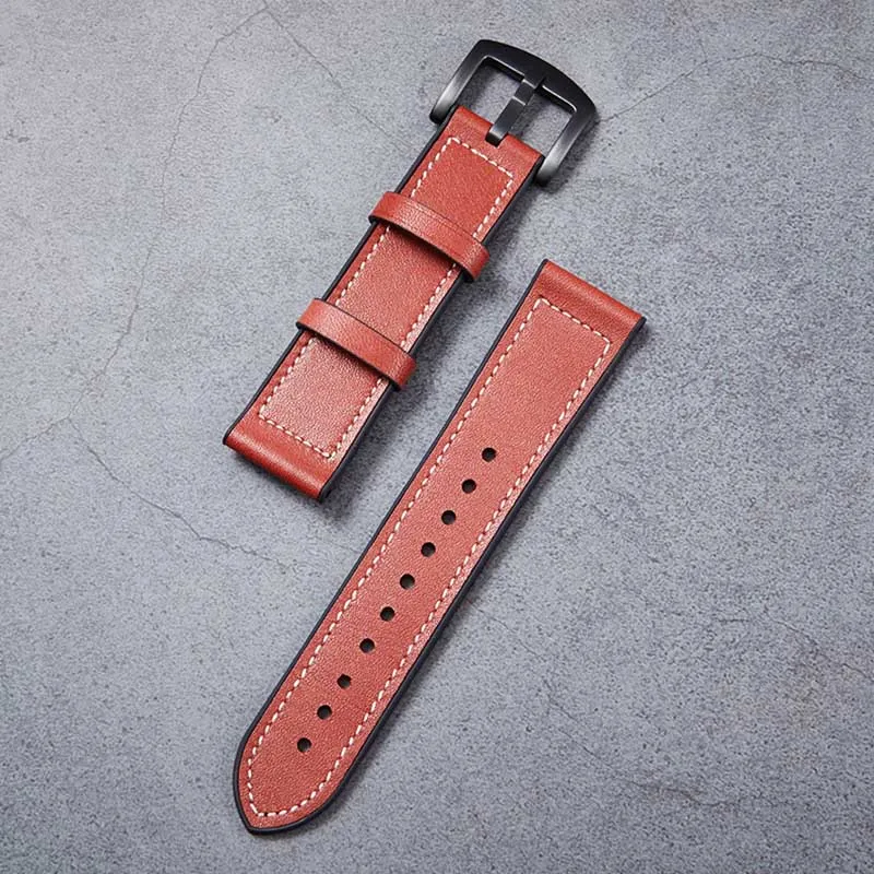 BROWN BLACK Creative Leather Silicone Watch Band 22mm Brown Black Belt for Men Watch Apple Samsung Galaxy Watch Luxury Leather Strap Belt - Цвет ремешка: BROWN BLACK