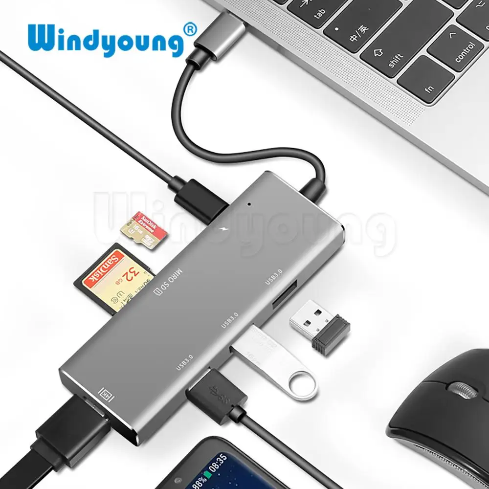 USB-концентратор C/HDMI, поддержка Samsung Dex Mode для S8/S9 с разъемом для чтения PD SD/TF, 3 порта USB 3,0 для Macbook Pro/Air 2018 от AliExpress RU&CIS NEW