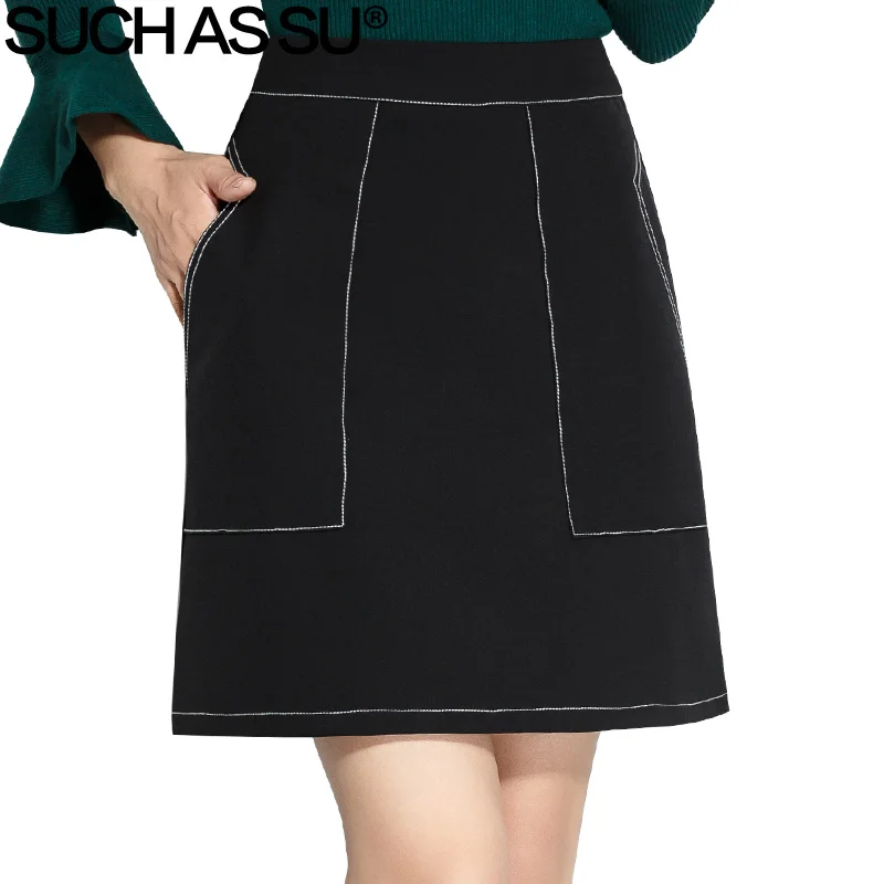 Мини-юбка Женская осенне-зимняя трапециевидная с большими карманами и высокой