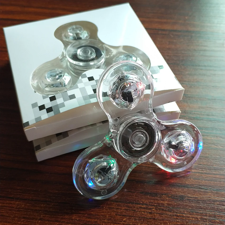 LED Light Fidgets Spinner Finger ABS EDC Hand Tri for Kids Autism ADHD Anxiety Stress Relief Focus Clear Handspinner | Игрушки и хобби
