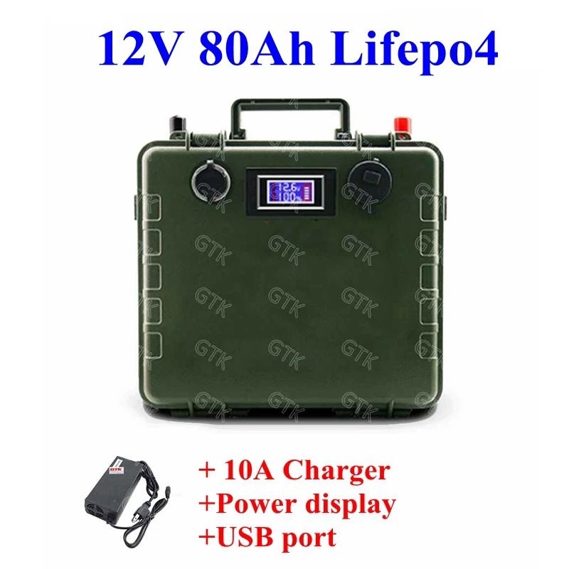 GTK Новый 12V 80ah lifepo4 аккумулятор Встроенный bms с ABS водонепроницаемый чехол для e