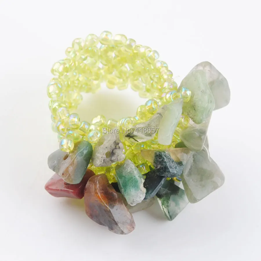 Free shipping Natural Indian Gem Stone Beads Stretch Finger Ring Jewelry US 6~10 IJ3030 | Украшения и аксессуары