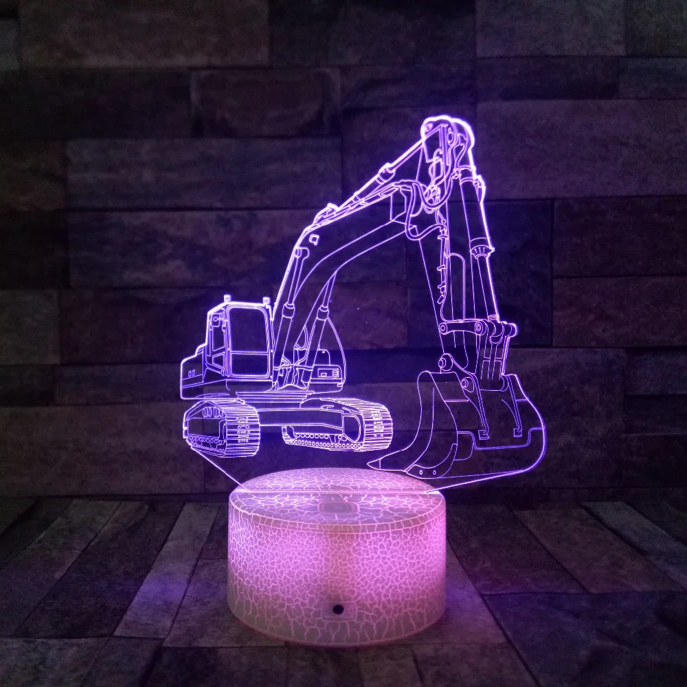 3D экскаватор ночник Иллюзия USB LED сенсорный Настольная лампа 7 видов цветов