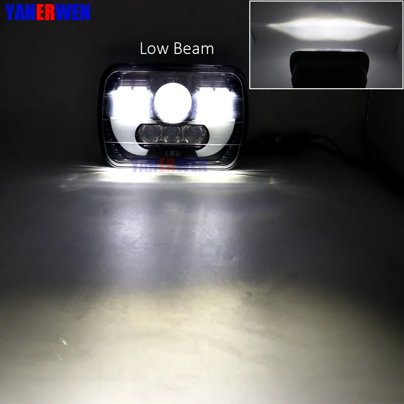 

5X7 7X6 LED Headlight Square Sealed Beam Hi/Low H4 Wiring Harness Headlamp Projector for Jeep Wrangler Cherokee Comanche Toyota