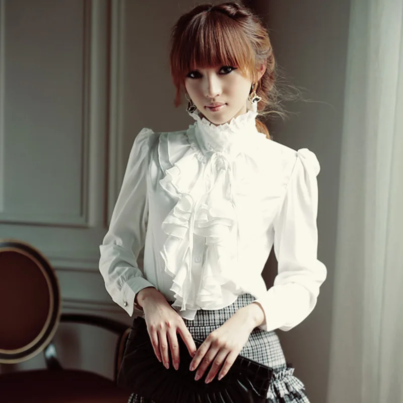 Блузка женская белая с воротником стойкой|plus size blouses|plus blouse womenblouses plus |