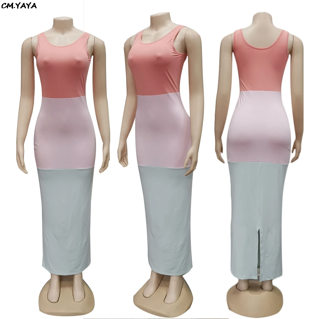 Новинка 2019 женское летнее платье Макси без рукавов с круглым вырезом в стиле