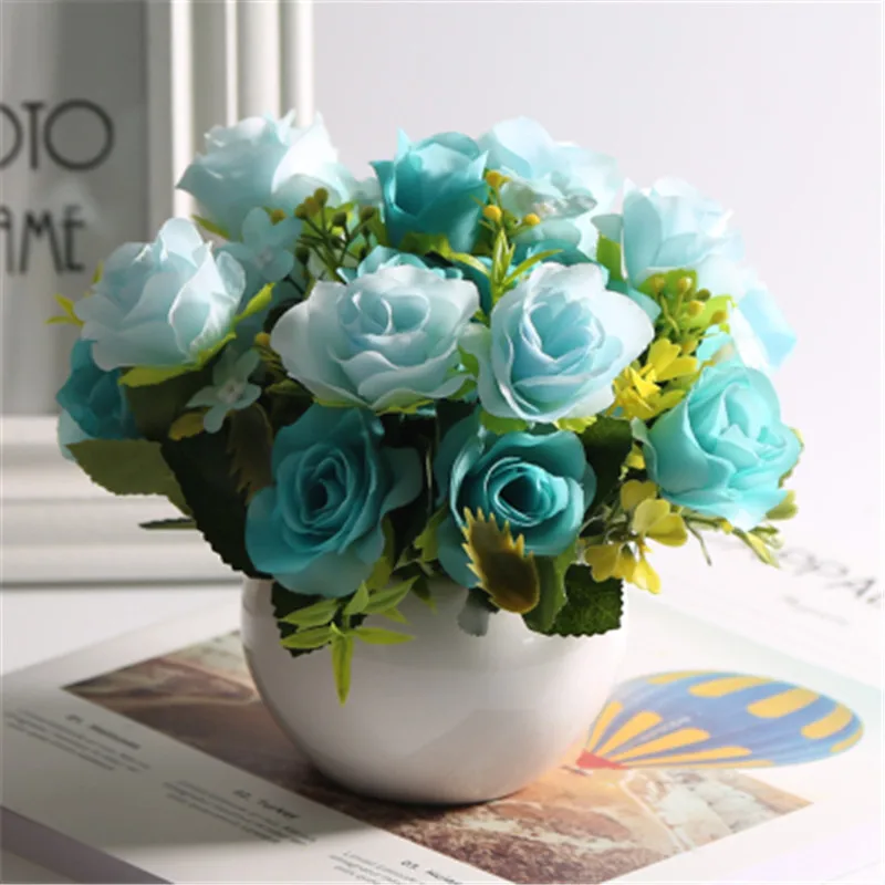 Европейский Романтический Голубая роза искусственные цветы растения