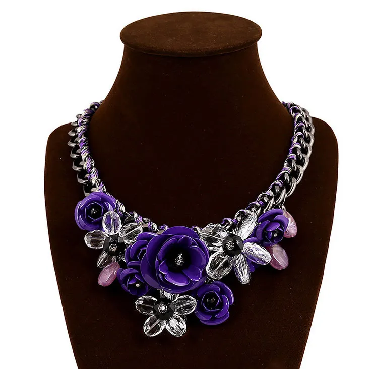 Purple 17 цветов, колье, ожерелья, модная Цветочная бижутерия, массивные,, разноцветные, хлопок, веревка, ожерелье для женщин, аксессуары - Окраска металла: Purple