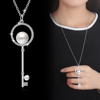 new arrival hot sell fashion pearl crystal key 925 sterling silver ladiespendant necklaces jewelry sweater chain