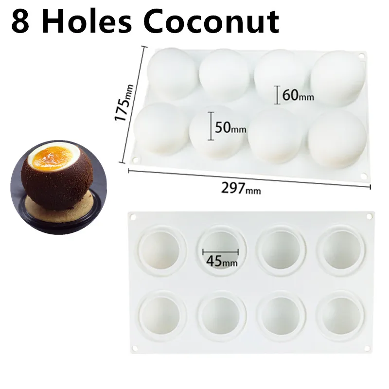 8 Holes Coconut SHENHONG холодный Летний Фруктовый Торт Форма для выпечки французский десерт художественный мусс силиконовые 3D формы для выпечки кондитерские изделия для дома вечерние свадебные - Цвет: 8 Holes Coconut