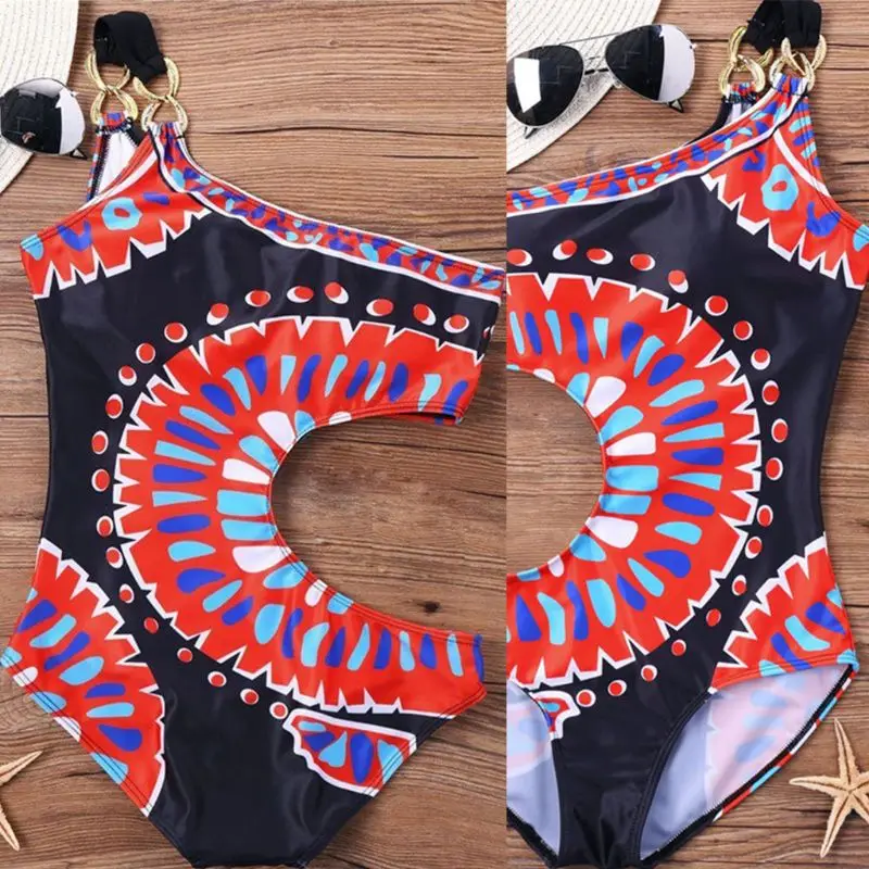 Женский сексуальный цельный треугольный бикини на одно плечо пуш-ап монокини