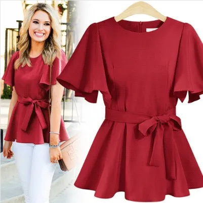 Женская блузка с рукавом бабочкой круглым вырезом|butterfly sleeves blouse|blouse fashionblouses plus |