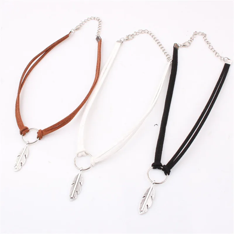 Женское Двухслойное ожерелье чокер с подвеской в виде листика и пера 2018|Колье| |