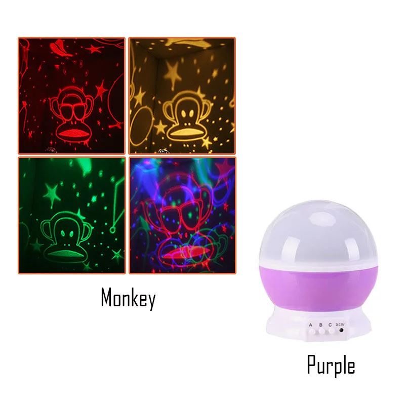 Monkey Purple Светодиодный светильник с цветным поворотом и романтическим рисунком звездного неба, проекционный светильник с зарядкой от usb, фантазийный светильник для сна, декор для комнаты, детские игрушки - Color: Monkey Purple