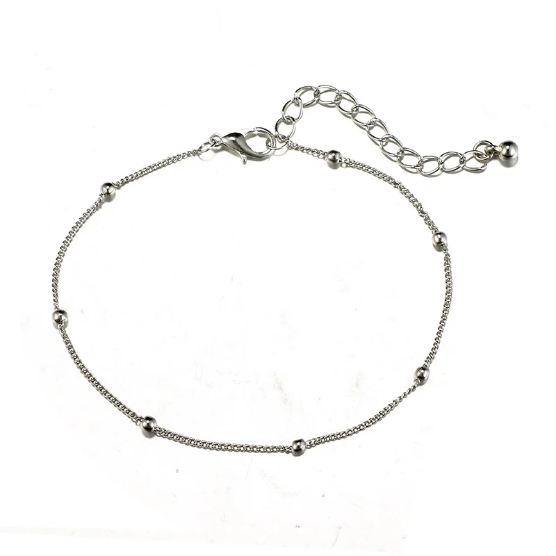 Women's Silver Anklet Shell Feet Blue Beads Summer Beach Barefoot Bracelet Ankle Adjustable Bohemian Accessories | Украшения и