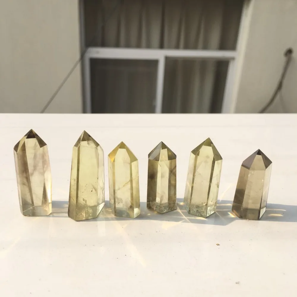 6pcs Natural yellow citrine quartz crystal wand point with good color reiki mediation healing crystals