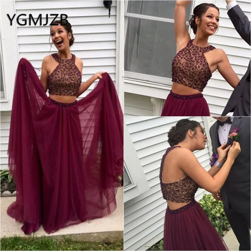 Платье бордовое из двух предметов для выпускного длинное 2019|Платья на выпускной|