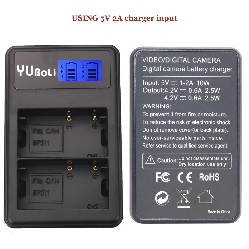 charger only 2x7,4 v 2200 мА/ч, BP-511A BP-511 BP 511 511A BP511 BP511A Батарея+ ЖК-дисплей USB Зарядное устройство для цифровой однообъективной зеркальной камеры Canon EOS 40D 300D 5D 20D 30D 50D камера - Цвет: charger only