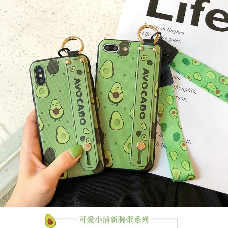 Phone Holder For iphone XS Max Case Fruit Avocado Soft TPU Neck Wrist Strap Lanyard 6S 7 8 Plus X XR 11 Pro |