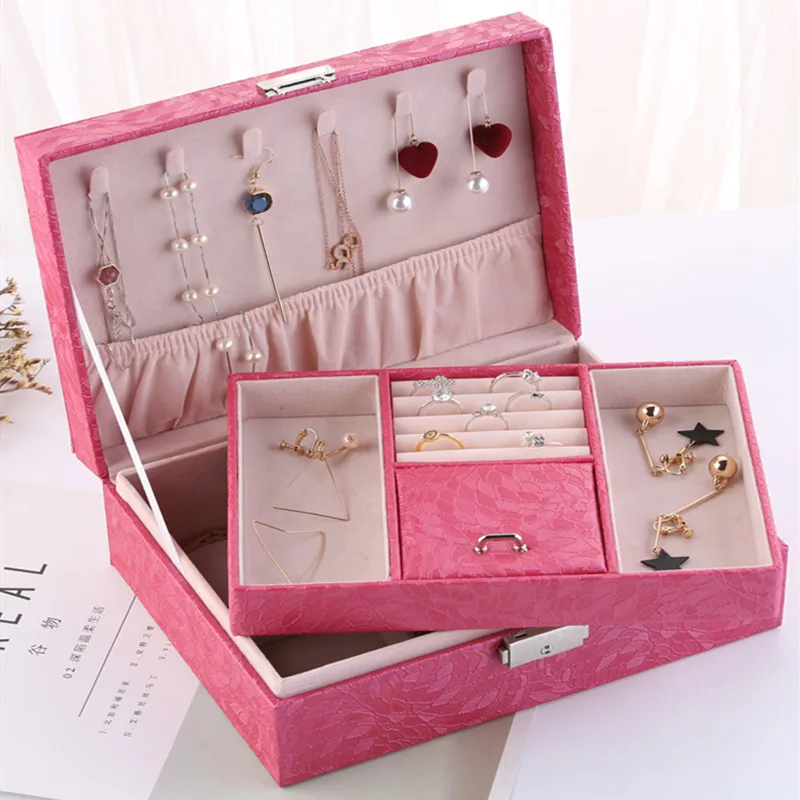 Двухслойная шкатулка для ювелирных изделий новый корейский бокс хранения серег