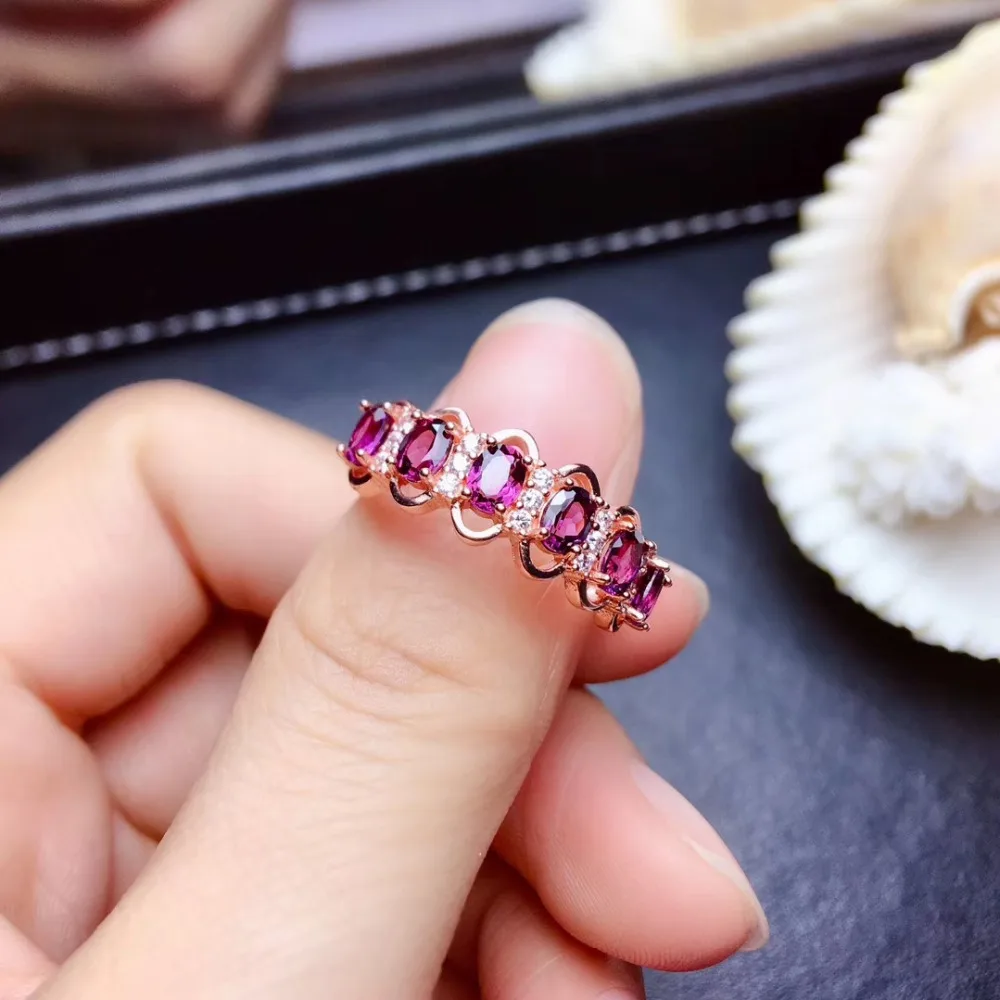 

Fashion elegance Lovely Row circle Natural red garnet gem Ring S925 Silver Natural Gemstone Ring girl Women's party gift Jewelry