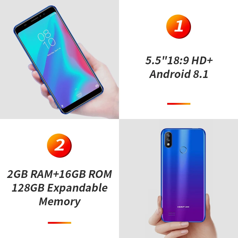 Смартфон HOMTOM C8 5 &quotHD + 4G 3000 мАч 2 Гб ОЗУ 16 ПЗУ Android 8 1 четыре ядра Face ID две задние