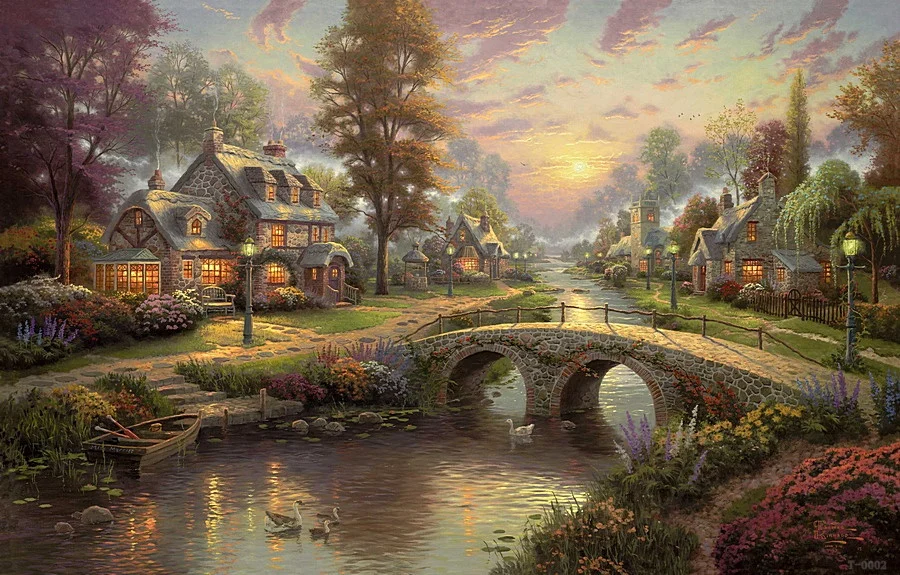 Картина маслом Thomas Kinkade bridge украшение для гостиной HD печать постер на холсте