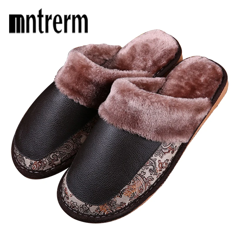 Mntrerm/мужские тапочки Зимние из натуральной кожи Домашние Нескользящие