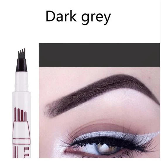 Dark grey Абсолютно карандаш для бровей, водостойкий, вилка, кончик бровей, тату-ручка, 4 головки, тонкий эскиз, жидкий, для увеличения бровей, краситель, оттенок, ручка - Цвет: Dark grey