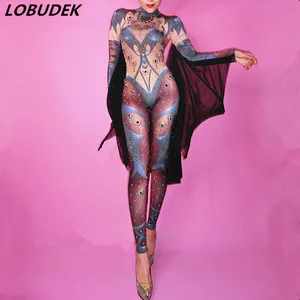 Блестящий Облегающий комбинезон с кристаллами, боди с крыльями, Хэллоуин, ночной клуб, женский, костюм для ролевых игр, для представлений, сценических выступлений