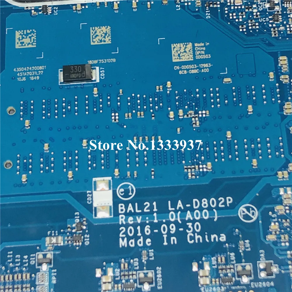 CN 0Laptop материнская плата DG5G3 0DG5G3 BAL21 LA D802P для DELL Inspiron 15 5567 5767 i5 7200U SR2ZU карты|Платы