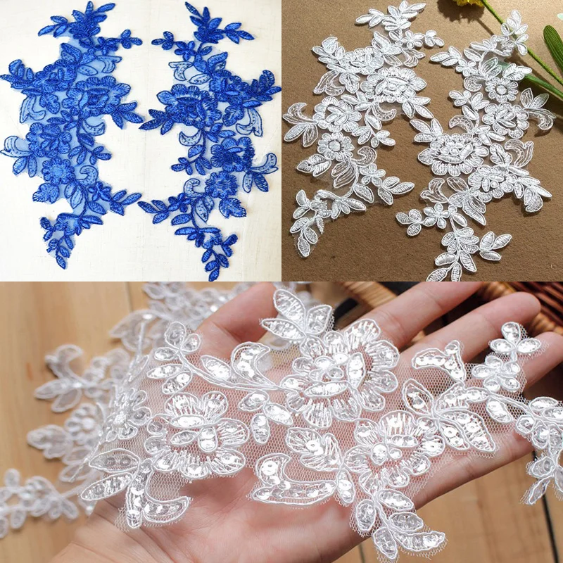 Красная/черная/Белая Серебряная вышитая Свадебная большая Кружевная аппликация