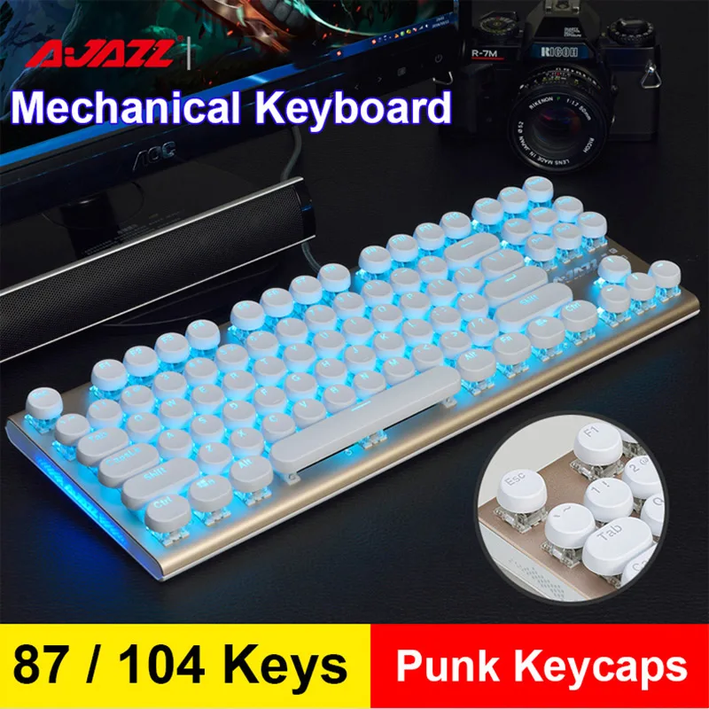87/104 ключей Ajazz AK40 проводной панк Keycap зеленый/синий/смешанный LED подсветка USB